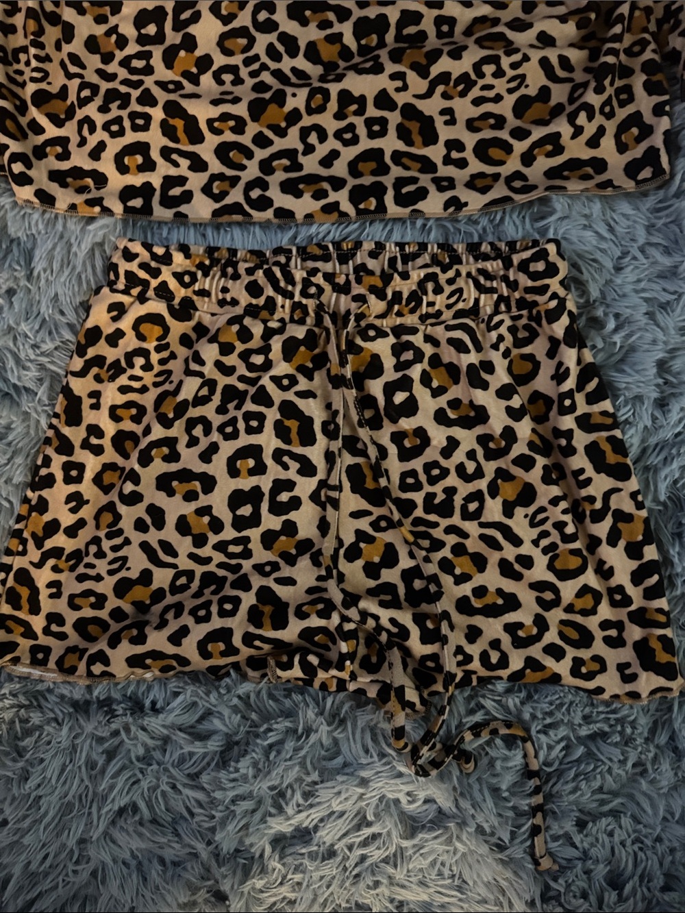 Ladies Leopard Print Pajama Set - Tan and Black - Picture 2 of 4